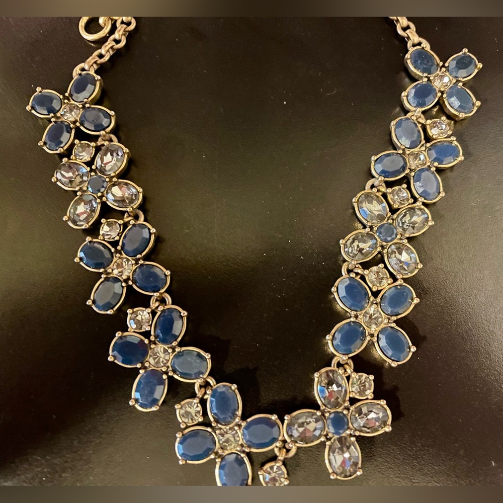 J Crew Dark Blue and Crystal Gold Statement Necklace - Picture 2 of 9